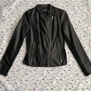 Express Faux Leather Off-Centered Zip Moto Jacket in Black Size S
